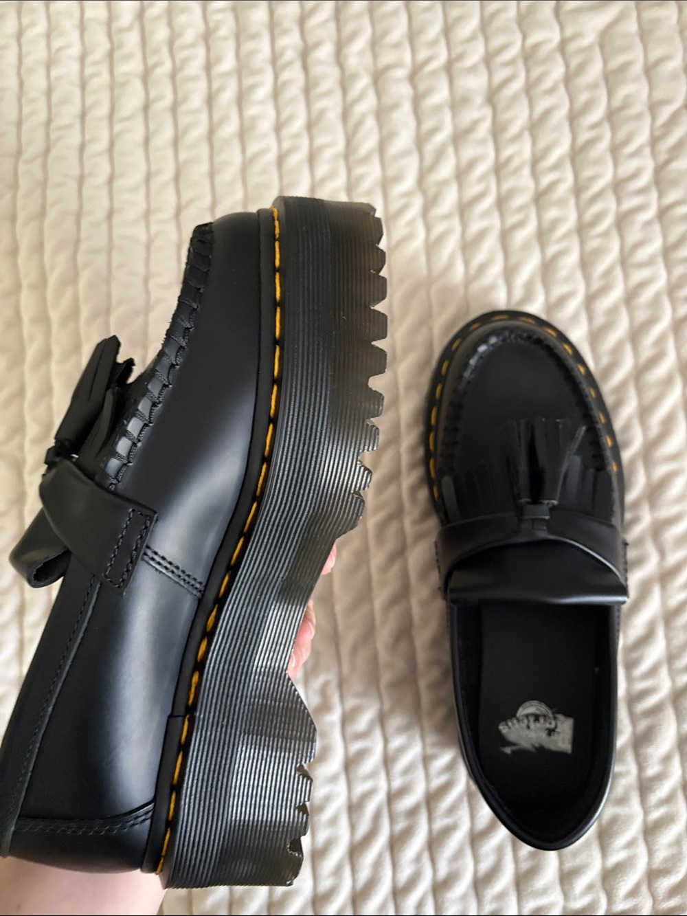 Adrian Quad Tassel Platform Loafers with Yellow Stitching - Picture 3 of 4